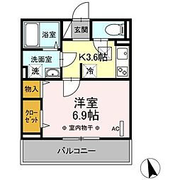 フレシア鵠沼海岸 1Kの間取図画像