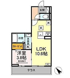 ポール・ヴェール 1階1LDKの間取り