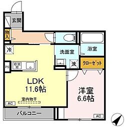D’Bless上大岡 3階1LDKの間取り