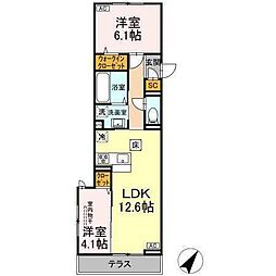 (仮称)D-Paina 笹下 1階2LDKの間取り