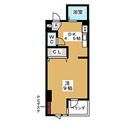 グリーンヒルズＡ 1階ワンルームの間取り