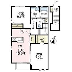 グランシェールI 2階2LDKの間取り