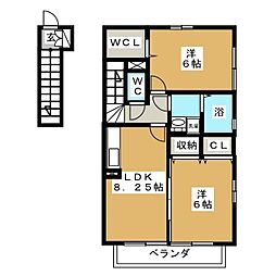 アムール 2階2DKの間取り