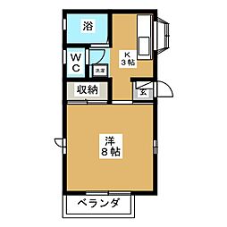 サニーハイツ 2階1Kの間取り