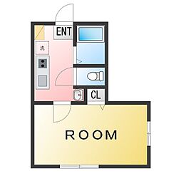 ベルエール港南 1Kの間取図画像
