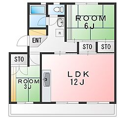 港南台めじろ団地28号棟 2LDKの間取図画像
