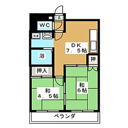 アゼリアヒルハウス 2DKの間取図画像