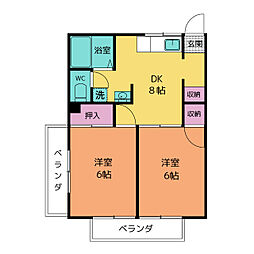 Kフラット 1階2DKの間取り
