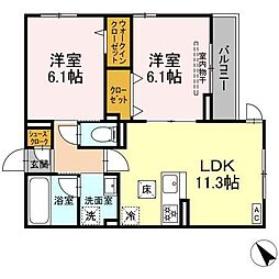 D Paina 鴨居II 2LDKの間取図画像