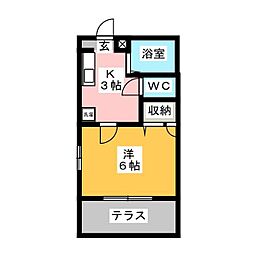 ルミエール2 1Kの間取図画像