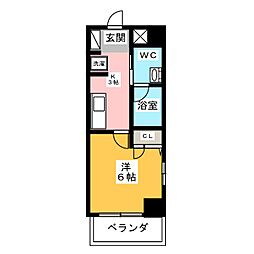 フルールジュネス 1Kの間取図画像