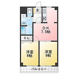 台和ビル 2DKの間取図画像