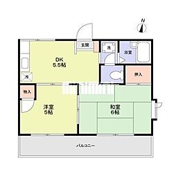 コーラルハイツ東本郷町弍番館 2DKの間取図画像