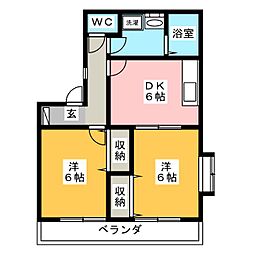 プリモカーザD 2DKの間取図画像