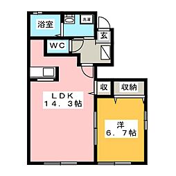 エクレール桜並木B 1LDKの間取図画像