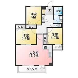 プルメリアパレス 3LDKの間取図画像