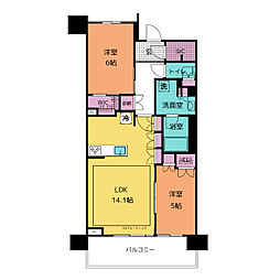 横須賀中央レジデンス 15階2LDKの間取り