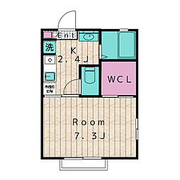 プランドール富岡 2階1Kの間取り