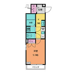 Ｃｉｅｌ　ｆｌｅｕｒ 2階1Kの間取り