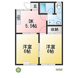 スカイハイツ朝比奈 2DKの間取図画像