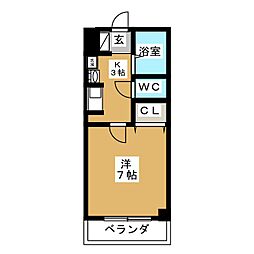 エクセルハイム 1Kの間取図画像