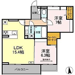 メゾン ド ネージュ東戸塚 2LDKの間取図画像