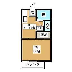 パルコート四季 1Kの間取図画像