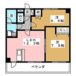 サンライト緑園 2LDKの間取図画像
