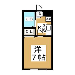 飛翔館 1Kの間取図画像