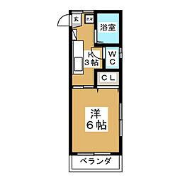 アーバンハイツ山手町 1Kの間取図画像