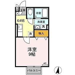 ヴィラージュ輝A 1Kの間取図画像