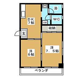 REGALOU木町通 2DKの間取図画像
