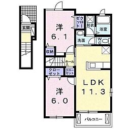 サニー・メゾンA 2LDKの間取図画像