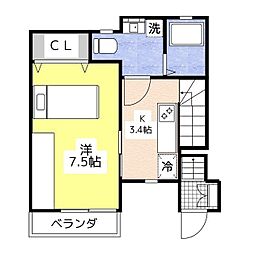 プレジール1 1Kの間取図画像
