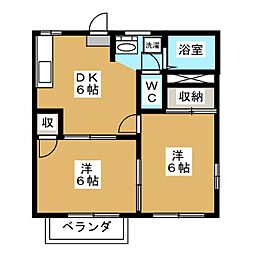 鶴田ローズタウンB 2DKの間取図画像