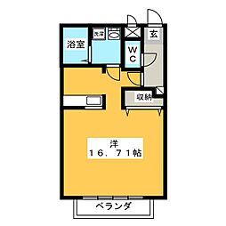 レジデンスコートヤナゼ ワンルームの間取図画像