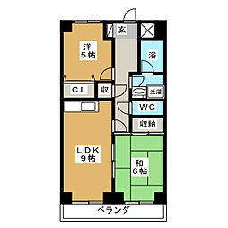 ヒルズM1 2LDKの間取図画像