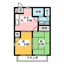 サニーシャトーB棟 2DKの間取図画像