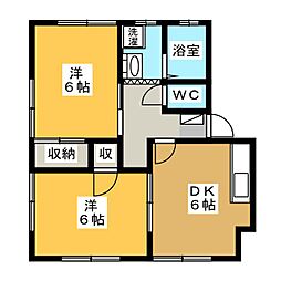 デュアル釜井台 2DKの間取図画像