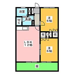 パステルガーデン石井B棟 2LDKの間取図画像