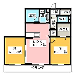 クレセールゆいの杜8丁目D棟 2LDKの間取図画像