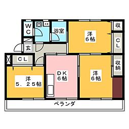 スパローハウス2 3DKの間取図画像