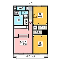 宇都宮グリーンハイツ1 2LDKの間取図画像