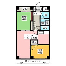 ヒルズM1 2LDKの間取図画像