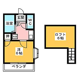 アイビー大島 2階1Kの間取り