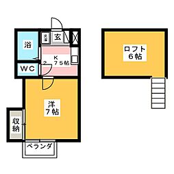 グランドフォーレII 2階1Kの間取り