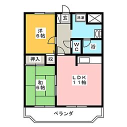キャトルセゾンII 2階2LDKの間取り