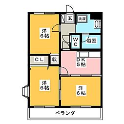 レジデンス・ラ・セーヌ 2階3DKの間取り