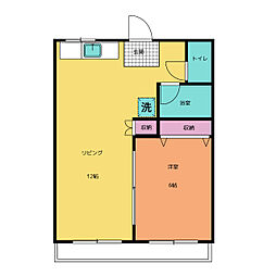 コミューン石原 2階1LDKの間取り
