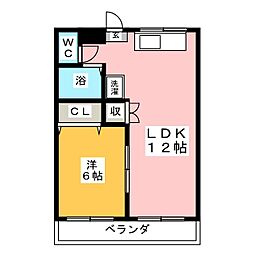 コミューン石原 2階1LDKの間取り